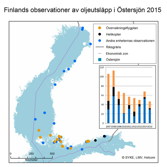 Finlands observationer av oljeutsläpp i Östersjon 2015